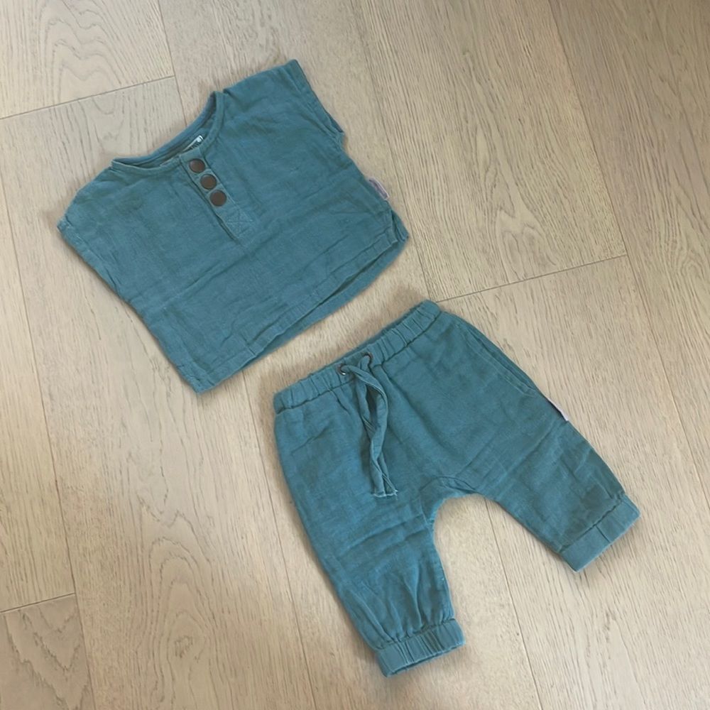 L’oved Baby Organic Cotton Gauze Matching Set in Oasis